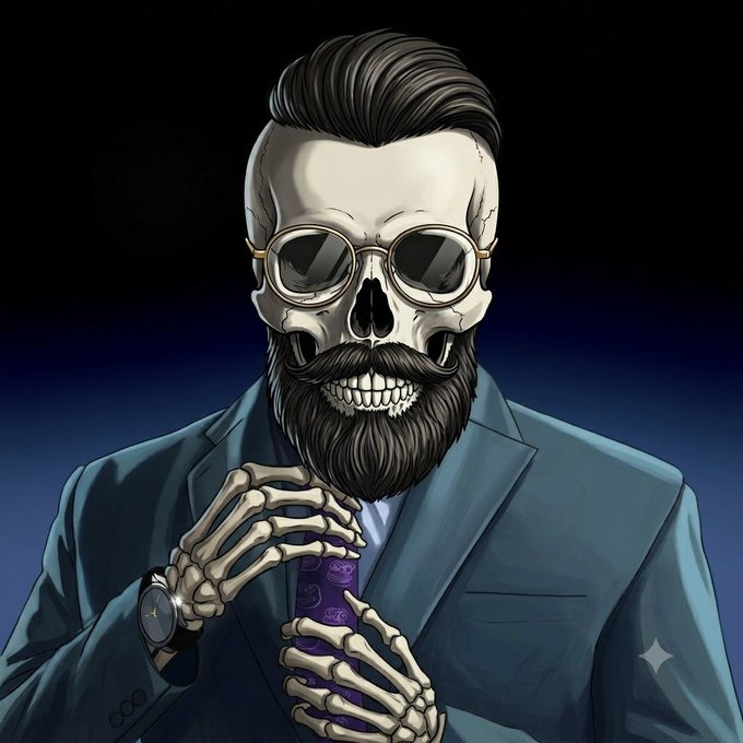 The image features a cartoon depiction of a skeleton wearing glasses, a beard, and a suit with a tie. The skeleton appears to be holding a bottle or a cup while standing against a dark background. In the corner of the image, there is text that reads "Gm who said the bear market doesn't look good on me". This suggests that someone has created this cartoon for entertainment purposes, possibly as part of a humorous response to the current state of the stock market.

The skeleton's attire and facial features give it an anthropomorphic appearance, making it seem like a person rather than just a piece of art. The inclusion of text in the image adds a layer of humor or commentary related to the bear market situation. Overall, this cartoon serves as a lighthearted way to express one's feelings about the current economic climate.