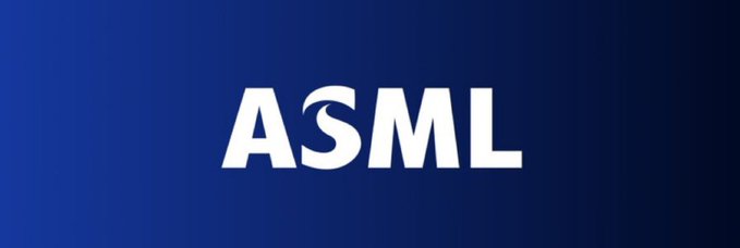 The ASML company logo displayed in white text on a dark blue gradient background.