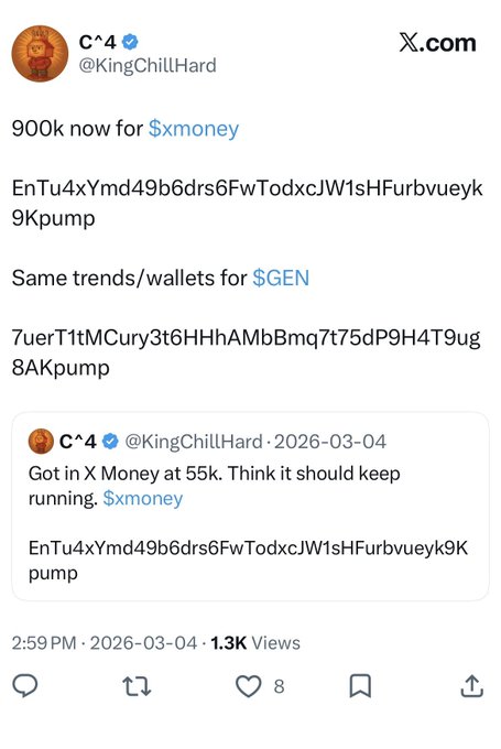 The image features a Twitter post by someone named C4 who has posted about money, specifically a scheme involving money or pump. A screenshot of the twitter post shows that the user's name followed by the '@' symbol (@), then an email address is visible in the image. The text on the post also includes mentions about the $GEN shill and how to delete it from the tweet. This Twitter post could be interpreted as a warning or cautionary tale about money-related scams, such as pump schemes, that involve pumpers (people) trying to sell them $GEN assets (coins), only for them to lose their $GEN in return.