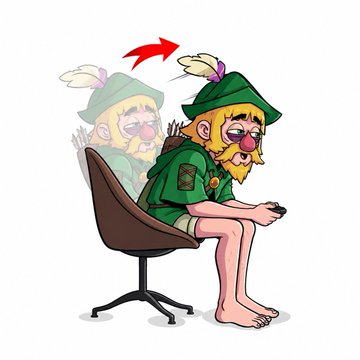 The image shows a cartoon character dressed as Robin Hood, sitting in a gaming chair and intensely playing a video game, with a faded "after" version of himself in the background suggesting fatigue or prolonged gaming. This visual humorously represents the dedication required for the PNL (Profit and Loss) Campaign, inviting players to jump into the RPG game at play.rpg.cash using the provided contract address.