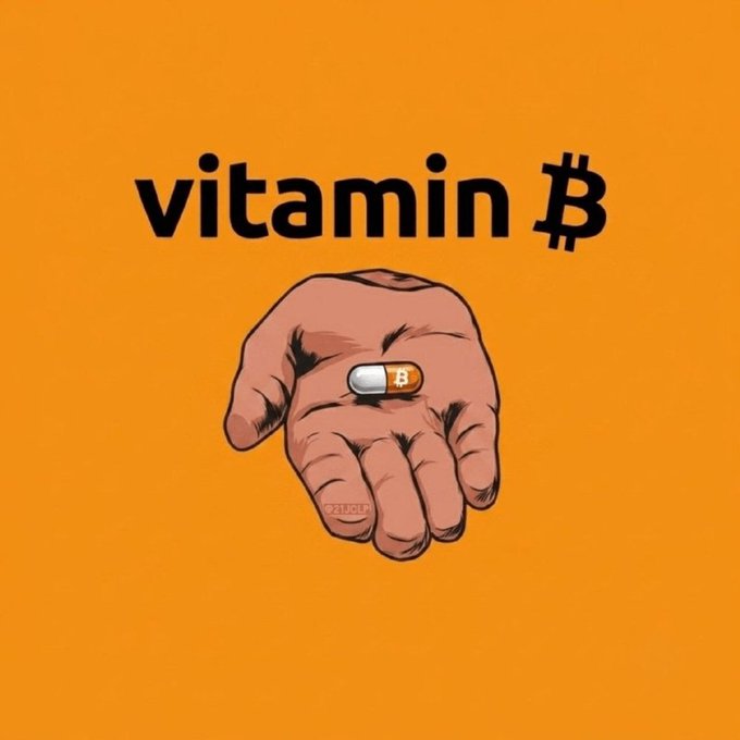 An illustration on an orange background showing a hand holding a vitamin B capsule with the text 'vitamin B' in bold black letters.