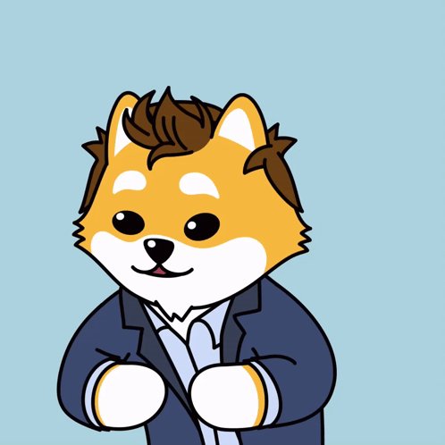 urn of gold and white flowers, with a blue background and a brown dog character wearing a suit and tie.