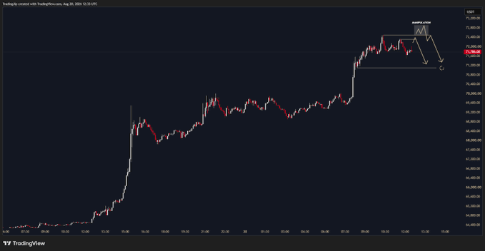 A TradingView chart of US100 (Nasdaq futures) on August 20, 2025, showing a recent rally to approximately 75,798 with an "M Head & Shoulders" technical pattern highlighted, where the price is projected to pull back toward the neckline near 72,000 before potential further movement.

The image illustrates the trader's expectation of a pullback in the Nasdaq futures during a strong uptrend, aligning with their plan to avoid shorting the prevailing bullish momentum while taking profits.