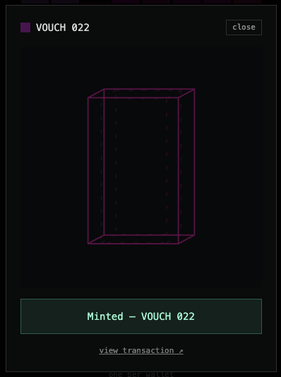 In the image, there are two posts side by side, one being a screenshot of a program called Minted (Vouch) with the Vouch logo at its center. The other post contains text that reads "Close". These two posts seem unrelated or not connected as they display different pieces of information on the same page without any visual context. It is difficult to determine what the relationship between these two items is, but their juxtaposition creates an unclear and disconnected composition in this single image.