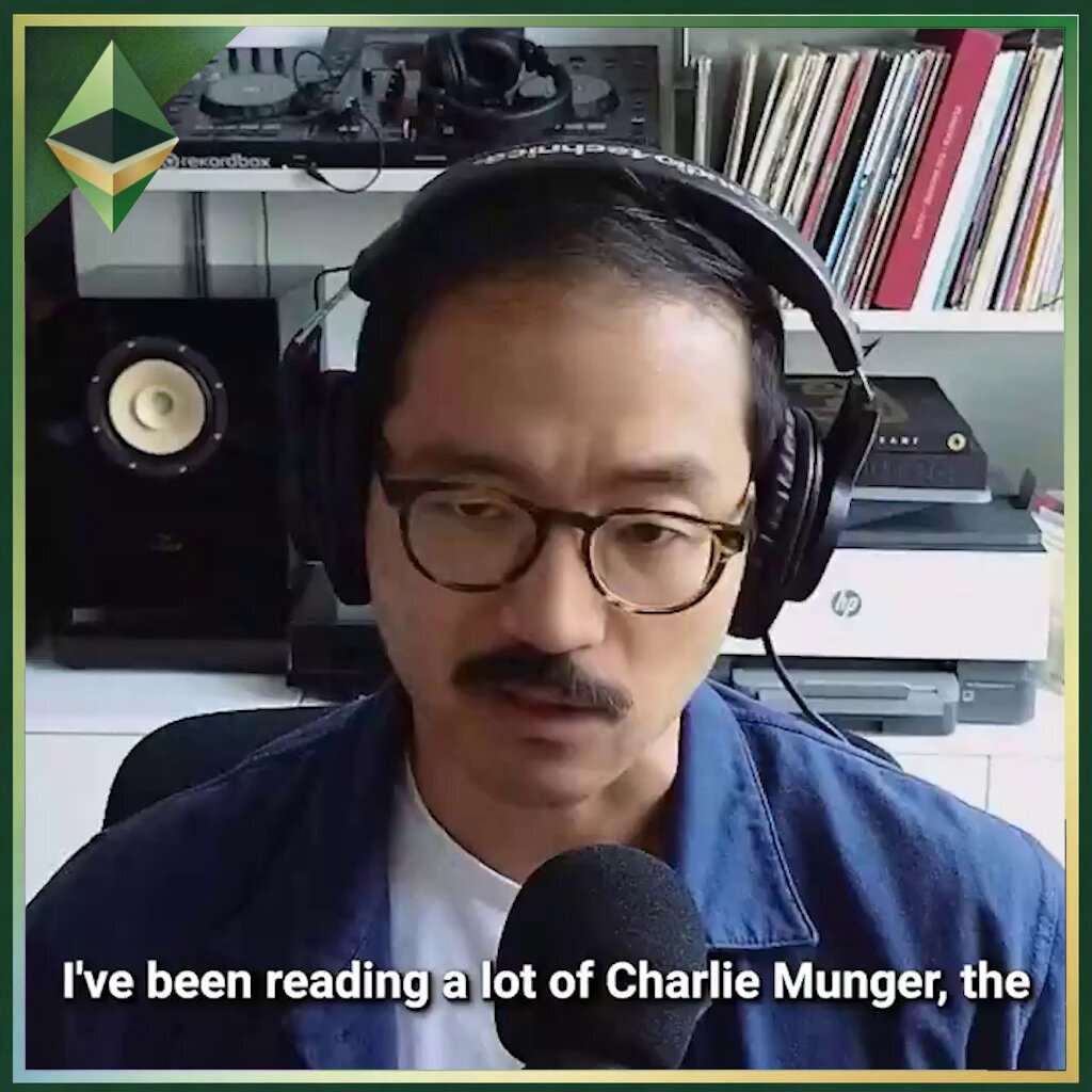 The image features a man wearing headphones with glasses sitting at a desk or table while talking into a microphone. The caption below the image reads "I've been reading a lot of @jonwu_ from @aztecnetwork, the". This suggests that the conversation might be about cryptocurrency and its narrative, as they are discussing how it forms, why so many conversations in this space become repetitive, and how founders can think more clearly about services, software, distribution, and trust.