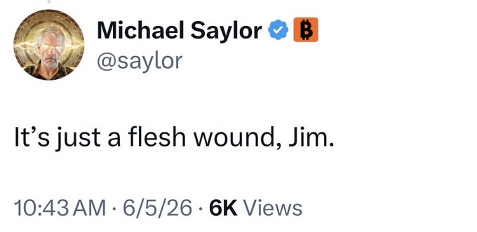 The image features a post by Michael Sayor, who has created a Twitter account called @MichaelSaylor. The post includes a quote from Jim Crammer about Bitcoin, which reads "JIM CRAMER: 'Saylor' killed Bitcoin". This quote is accompanied by an image of the man's face and the name "MICHAEL SAYOR" in the bottom left corner of the post.