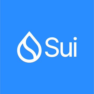 The Sui cryptocurrency logo, featuring a white water drop design and the word 'Sui' on a bright blue background.
