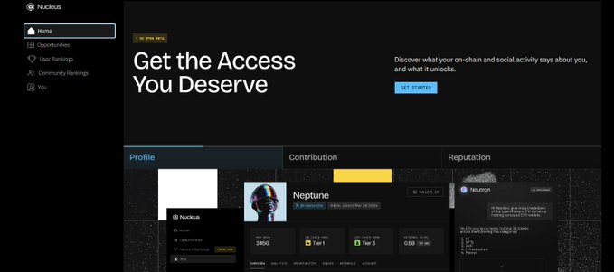 A screenshot of the Naclus website with the text 'Get the Access You Deserve' and 'Discover what your on-chain and social activity says about you, and what it unlocks.'