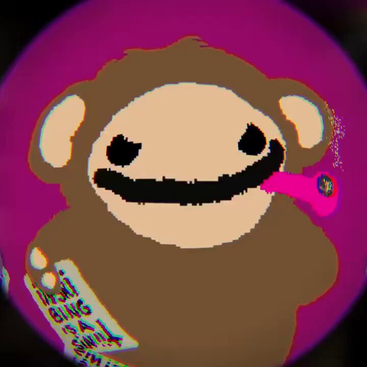 The image features a cartoon monkey with a pink tongue sticking out, sitting on top of a sign that reads "Knock Knock". The monkey appears to be smiling, giving off a friendly vibe. The background color of the image is purple, which contrasts nicely with the brown fur of the monkey and adds depth to the overall composition.