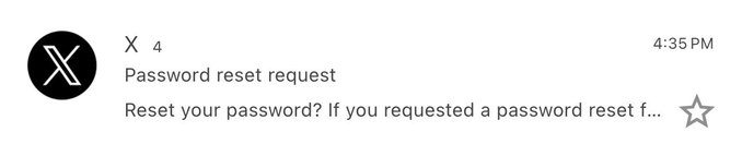 A mobile notification from X (formerly Twitter) displays a password reset request received at 4:35 PM.