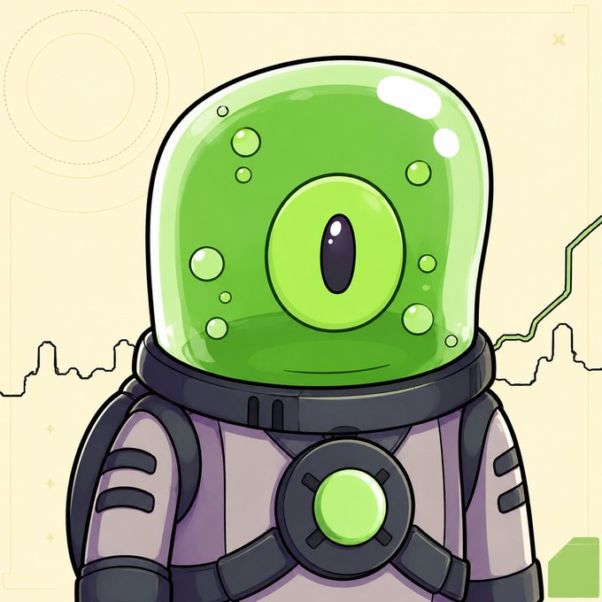 This image depicts a single-eyed, green, blob-like character in a spacesuit, representing one of the 3,333 "Glorbiez" that are coming to @RobinhoodApp.