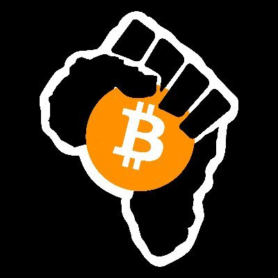 A black background graphic of a white raised fist holding an orange Bitcoin (₿) coin logo.
