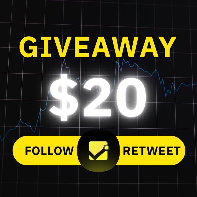 A promotional graphic on a dark chart background advertising a '$20 GIVEAWAY' with 'FOLLOW' and 'RETWEET' instructions.