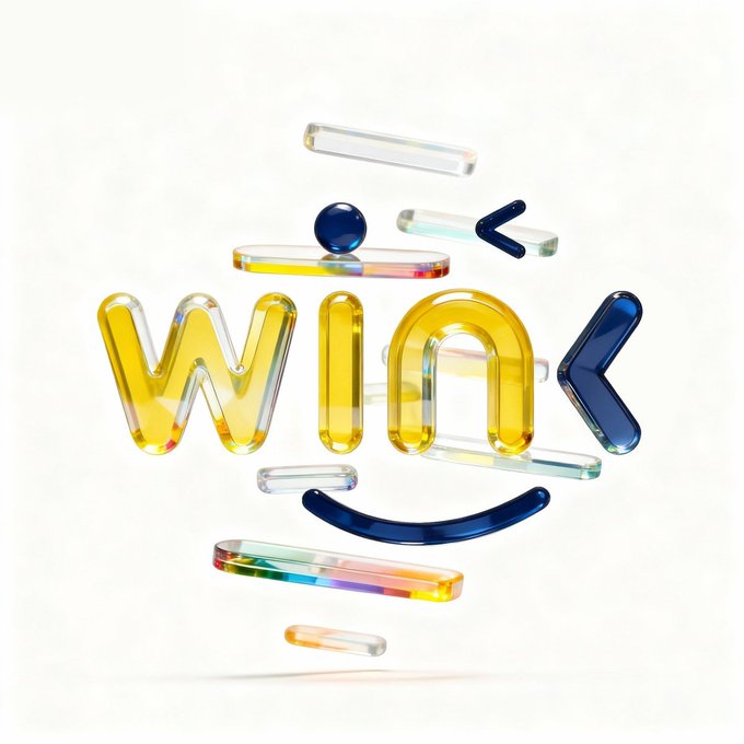 A 3D rendered graphic showing the word "WIN" constructed from yellow and blue glass-like letters, surrounded by floating colorful glass bars and shapes on a white background.