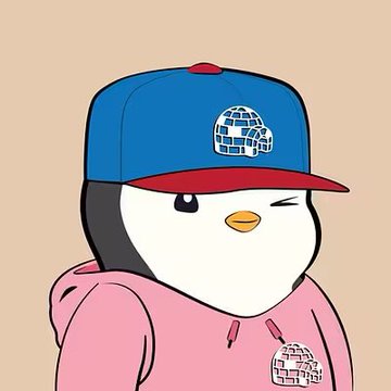 A cartoon penguin character wearing a blue cap with a globe logo and a pink hoodie, winking at the viewer.