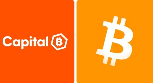 A split graphic featuring the white "Capital B" logo on a red background alongside the Bitcoin "₿" symbol on an orange background, visually representing the Bitcoin treasury company's recent €25.3 million acquisition of 376 BTC.