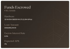 A dark graphic displays credits including "Lyrics Restored to:" alongside the names d4vd, Lucy Dacus, Seongwang Kim, Alex Bilowitz, and Alexander Ridala, with faint AI-themed line art in the background. The post's reference to "largest loan yet" and increased capital and compute appears to allude to advancements in AI technology, visually represented by the image's AI-inspired background design.