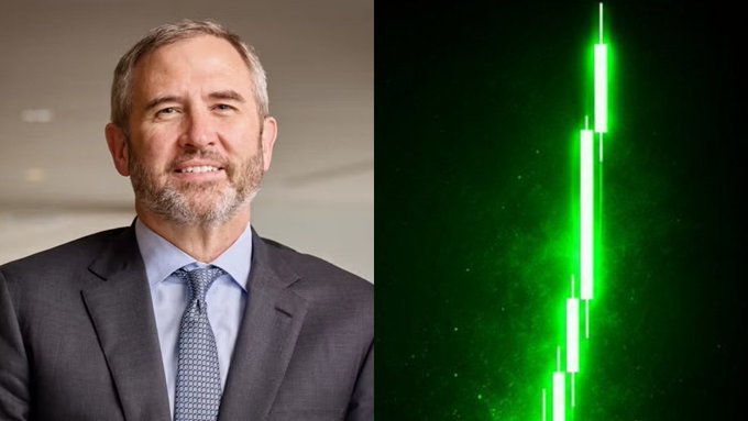 Brad Garlinghouse, CEO of Ripple, pictured alongside a glowing green candlestick chart, following his transfer of 126,800,000 XRP tokens to Evernorth in a strategic move to maximize XRP-based returns.