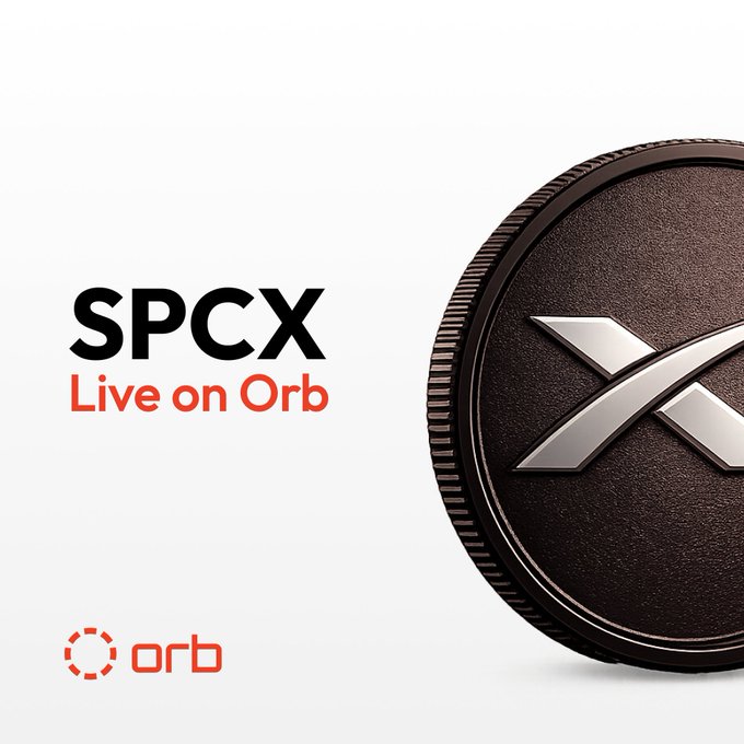The image features a coin with an X symbol, which is the main focus of the photo. Below the coin, there's text that reads "SPCX Live on Orb" written in black letters. The text is positioned at the bottom right corner of the image and is slightly tilted to the left. This suggests that the image might be related to a coin or token associated with the SPCX cryptocurrency.