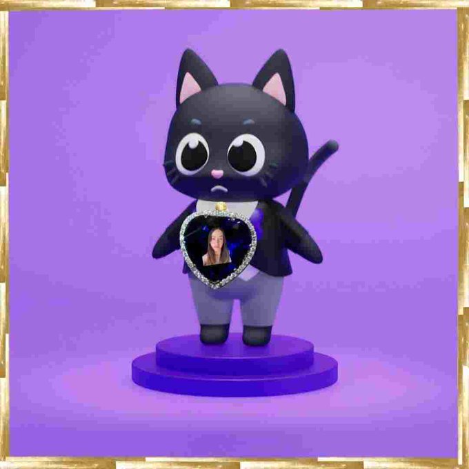 The image features a cute black cat figurine dressed up as a gentleman wearing a tuxedo with a heart shaped tag around its neck. This adorable cat figure appears to be holding a heart-shaped photo of themselves, creating a charming scene that could be related to a post on a subreddit or a social media account where people discuss the concept of "uncles", which is also known as "ursulas". The image seems to highlight the idea of embracing one's uniqueness and being true to oneself in the face of societal expectations.