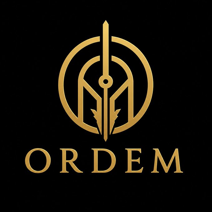 Gold 'ORDEM' logo on a black background, featuring a sword and circular geometric emblem above the bold capitalized wordmark.