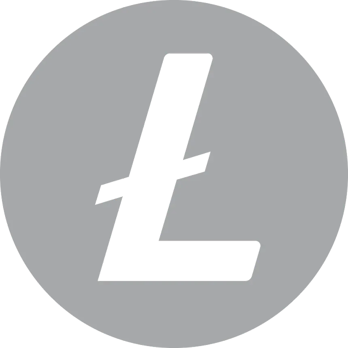 A gray circular logo featuring a stylized white letter "L" with a horizontal line cutting through its middle, characteristic of the Litecoin cryptocurrency symbol.