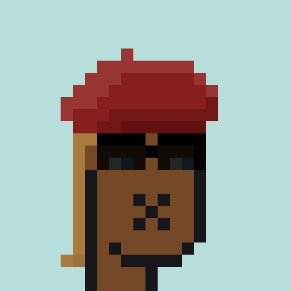 A pixel art illustration depicts a brown-skinned character wearing a red beanie and sunglasses against a light blue background. The simple, blocky artwork ties into the post's casual mention of XRP and NFTs, likely serving as a low-resolution avatar or meme-style image associated with the topic.
