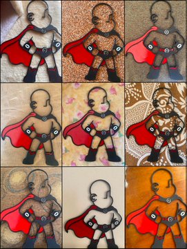 A collage of nine stylized, similar-looking doll figures with capes displayed in a 3x3 grid, representing a contest entry numbered 67 for an NPC-themed voting event on the @npconchain Discord, where community members are choosing the best 15 submissions.