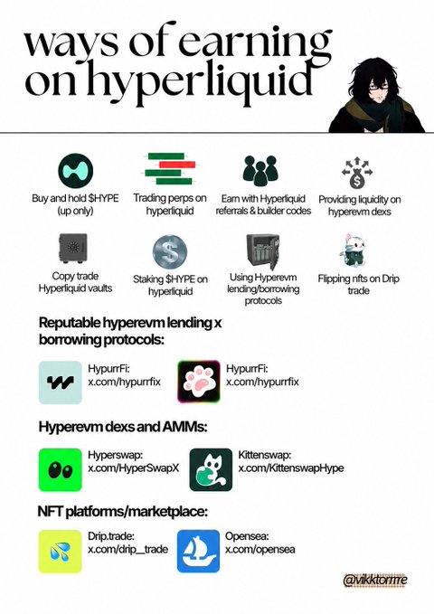 The image features a poster with various icons related to earning money through cryptocurrency, specifically Hyper Liquid. The poster includes icons for buying and holding Hyper Liquid, trading perps on Hyper Liquid, staking on Hyper Liquid, and even potential future airdrops. The focus of the image is on these icons, which are used to represent different aspects of earning money in the world of cryptocurrency.
