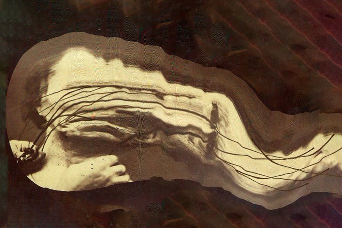 The image features a large, abstract painting with a dark brown background that appears to be a representation of a person's arm or leg. The painting has a unique texture resembling a weaved fabric, giving it an artistic and intriguing appearance. The artist has used various shades of brown to create depth and dimension in the artwork. The post "#TeiaWeave" is related to this image as it likely refers to the artist who created the piece or the concept behind the painting's design.
