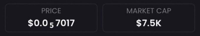 A dark-themed price tracker displays a token price of $0.0₅7017 and a market cap of $7.5K, illustrating the low-cap memecoin the poster is promoting after claiming massive returns from previous picks like $CASHCAT, $JIMOTHY, and $TRUMP.