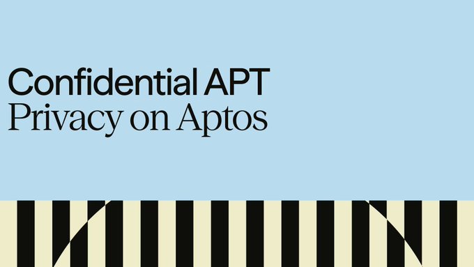 A slide titled "Confidential APT: Privacy on Aptos" displayed on a light blue background with a yellow and black striped pattern at the bottom.