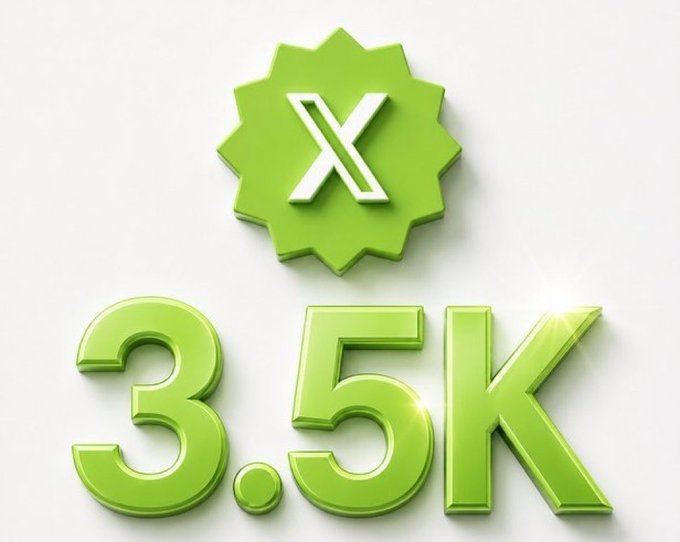 A green 3D graphic displays the X logo above the text '3.5K', likely representing a social media follower or engagement count.