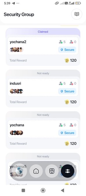 The image shows a cell phone screen displaying a list of people's names, along with their respective scores or ranks within an online group. The text indicates that these individuals have claimed their rewards, and they are not ready for further action. The person who claimed the reward is named Yochana.
