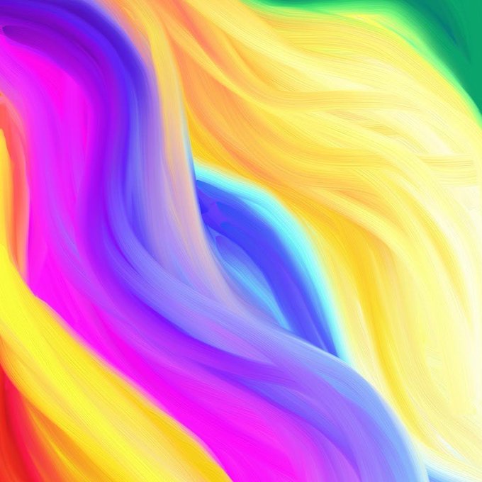 An abstract digital artwork featuring vibrant, swirling brushstrokes of yellow, pink, magenta, blue, and green that blend smoothly together.