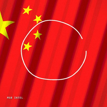 A stylized graphic with a Chinese flag background (red with yellow stars) and a white circle outline, labeled 'MSB INTEL' in the bottom left.