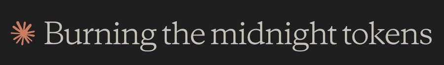 A simple logo on a black background features an orange asterisk-like icon beside the text 'Burning the midnight tokens'.