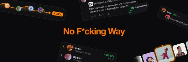 A social media or messaging screenshot with the bold orange text 'No F*cking Way' overlaid on chat bubbles and a leaderboard showing usernames like 'kool.' and 'flipgod' with SOL token balances.