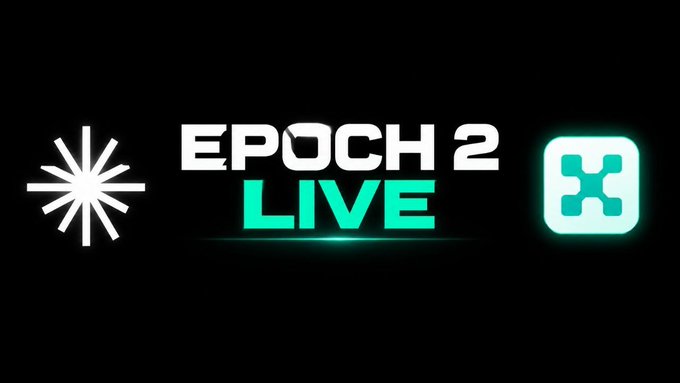 Graphic banner displaying 'EPOCH 2 LIVE' in white and teal text on black background, with a sparkle icon on the left and a teal app icon on the right.