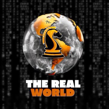 This is the logo for "The Real World", featuring a globe with a chess piece on it, representing the launch of their new cryptocurrency coin, $TRW. The image prominently displays the brand name and a distinctive gold and black chess piece, aligning with the promotional text about the $TRW coin launch.