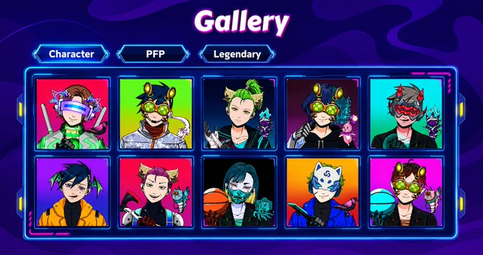 The image features an advertisement for a game called "GALLERY" that allows players to create their own characters, each with unique abilities and appearances. The game offers various character types such as warriors, thieves, and wizards, among others. The characters are displayed in a grid format on the screen, showcasing their distinct features and powers. The post also mentions a giveaway for a collectible item called "chainzilla" that can be won by following the instructions provided.