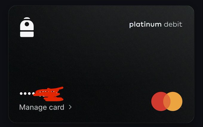 A digital rendering of a black 'platinum debit' card features a red Lacoste crocodile logo, a Mastercard logo, and a 'Manage card >' link.