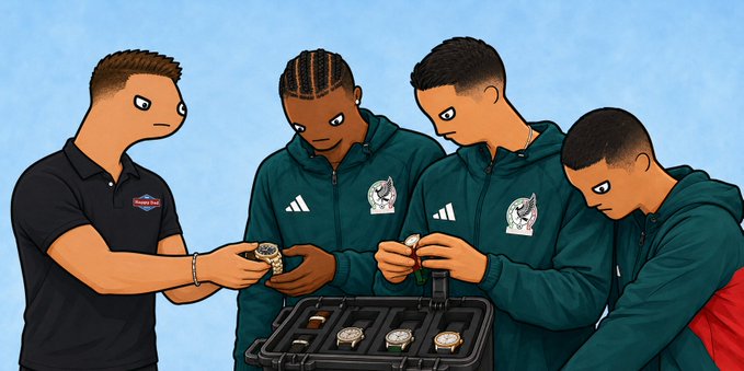 A cartoon-style parody meme depicting Jesus styling three basketball players' hair while they hold a tray of luxury watches, with one wearing a Holloway branded shirt.