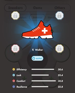 The image shows a shoe with a red sole, white laces, and a swiss cross logo on top of it. The shoe appears to be a sneaker or athletic shoe, possibly designed for running or other physical activities. The background is black, which contrasts with the colorful shoe in the foreground. There are also several lockets scattered around the image, adding an interesting visual element to the scene.