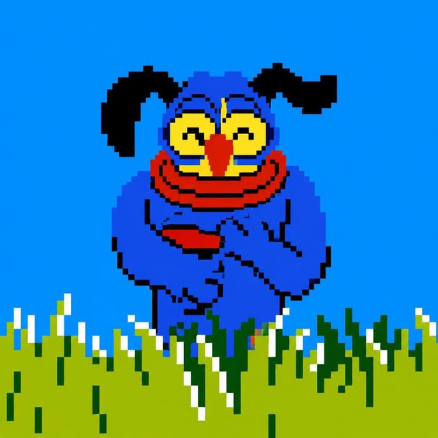 In the image, there's a cartoon dog with black ears and a red nose sitting in a grassy area. The dog appears to be smiling at the camera. The background of the image features a blue sky with white clouds. There are also some green plants visible in the scene. The post suggests that the dog is from Duck Hunt and has been tickled by the fact that it's being referred to as Bitcoin, which is a digital currency.