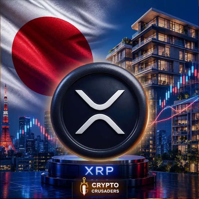 The image features a large, circular logo with an X within a circle, surrounded by a red circle with a white dot inside of it. The background shows buildings and a city skyline, suggesting that this could be a promotional poster for a cryptocurrency called Ripple. The text in the image reads "XRP IS ALL THE WAY UP!", indicating that Ripple is currently available for purchase or investment.