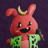 The image features GoBunny, a red cartoon bunny character with a single horn, wearing a green and black polka-dotted shirt and holding a hammer, which serves as the mascot for the GoBunny DEX giveaway on Robinhood Chain.