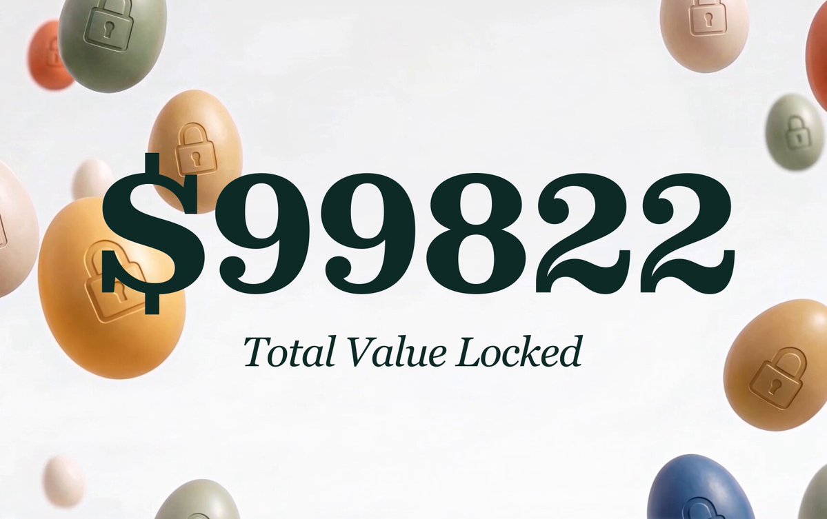 The image features a group of colorful Easter eggs flying through space, creating an immersive visual. The text "Total Value Locked" appears below these eggs, possibly related to a financial context or a gaming-related event involving Easter egg hunting.