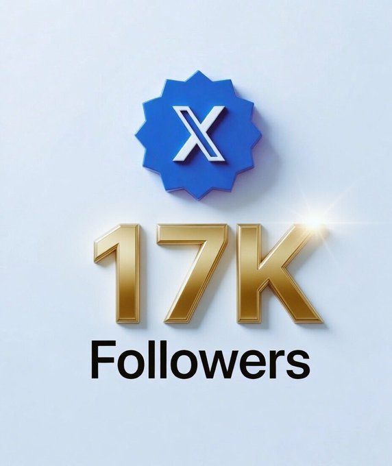 A promotional graphic displaying a blue X (formerly Twitter) logo above large gold text reading '17K Followers'.