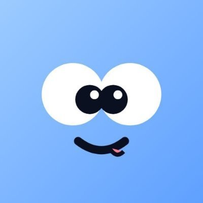 A digital illustration of a smiling cartoon face with large, googly eyes and a small tongue sticking out against a light blue background.